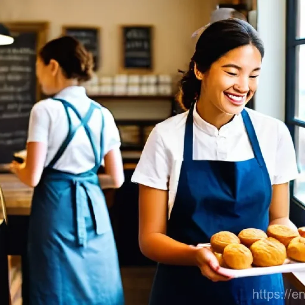 사회적 가치와 소셜 임팩트의 차이점 - **Prompt:** A vibrant, warmly lit interior of a bustling local bakery, filled with natural light str...