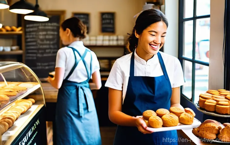 사회적 가치와 소셜 임팩트의 차이점 - **Prompt:** A vibrant, warmly lit interior of a bustling local bakery, filled with natural light str...