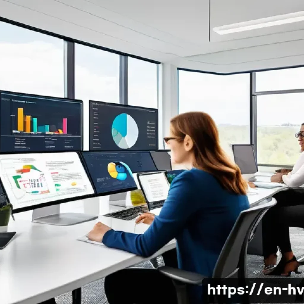 소셜 임팩트 측정의 활용 가능한 리소스 - A modern nonprofit office scene with a diverse team of professionals collaborating around a large to...