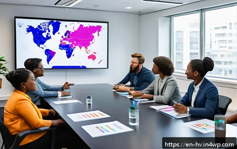 소셜 임팩트 측정의 장기적 효과 - A diverse group of community members and nonprofit workers gathered in a bright, modern meeting room...