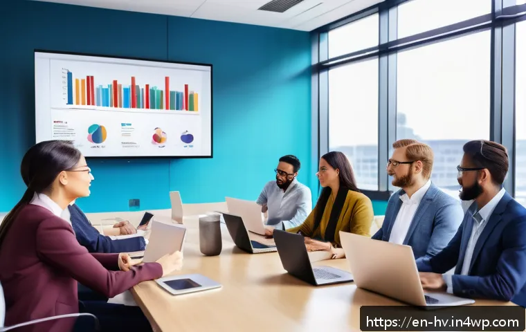 소셜 임팩트 측정이 사회에 미치는 영향 - A diverse community meeting in a bright, modern conference room, with people of various ages and eth...